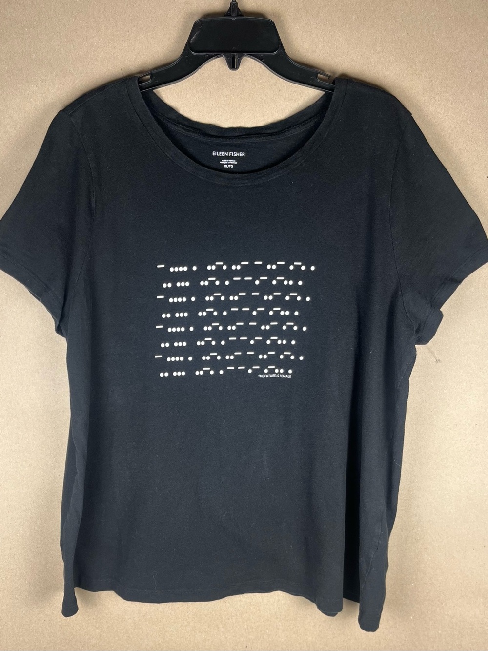 NWOT Eileen Fisher Future Is Female Morse Code Tee Black XL